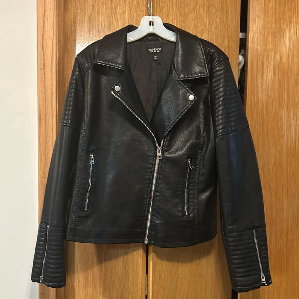 Topshop faux black leather jacket